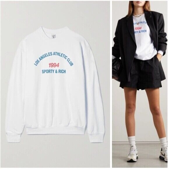 Sporty & Rich Tops - SPORTY & RICH La Athletic Club Crewneck Sweatshirt White Retro